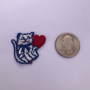 Small Cat Patch Embroidered Patch Vintage 1980s Kitty Cat Heart Tiny Patch Sew onEmblem image 3