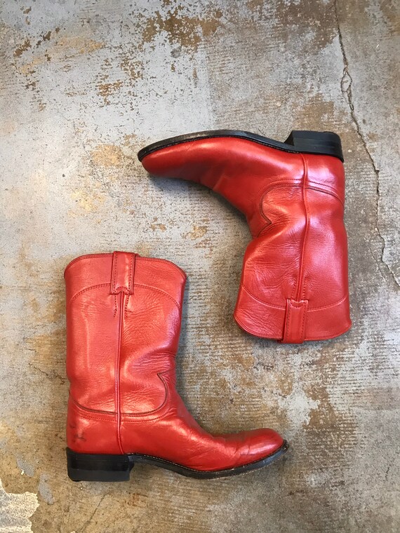 Red Cowboy Boots Vintage 1980s Justin Roper Women'