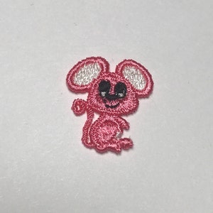Pink Mouse Patch Embroidered Patch Vintage 1980s Tiny Patch Emblem