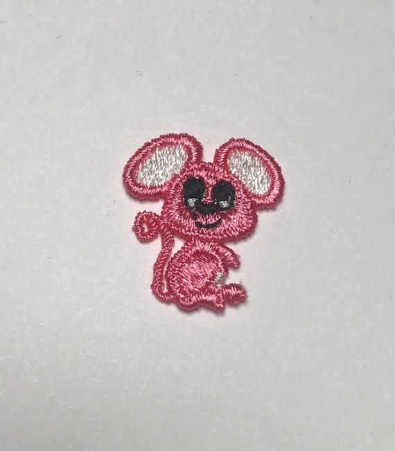 Pink Mouse Patch Embroidered Patch Vintage 1980s … - image 1