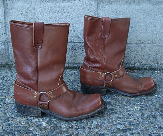Brown harness Boots Vintage 1970s Brown Leather Mo