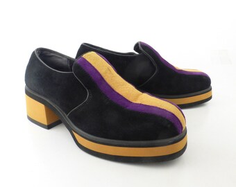 Hush Puppies Platform Shoes Vintage 1990s Leather Blue Shoes Women's size 8 1/2
