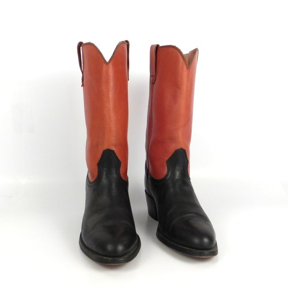 1970s Deux Cuir Levis ManIe Cowboy Orange 7 tonalités Brown tab Boots Vintage Black YyIf7b6mgv