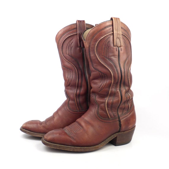 Frye Cowboy Boots Vintage 1980s Rust Brown Leathe… - image 3
