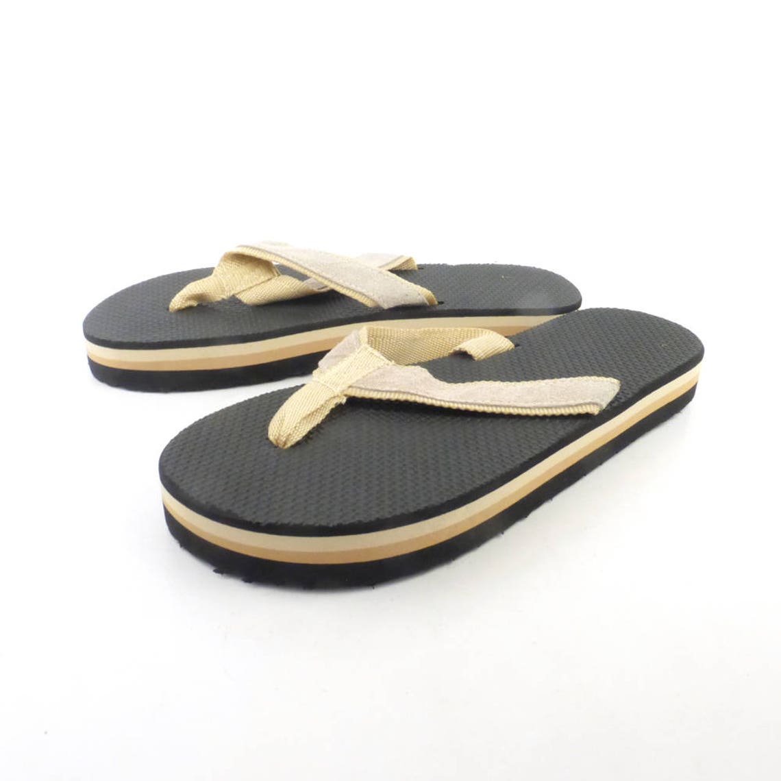 1980s Flip Flops Vintage Sandals Tan Black Stripe Foam 80s | Etsy
