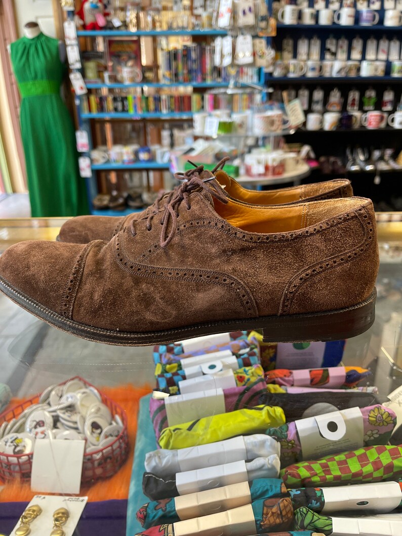 Suede Oxford Shoes Leather Vintage 1990s Men's Mezlan Brown Suede size 7 M image 4