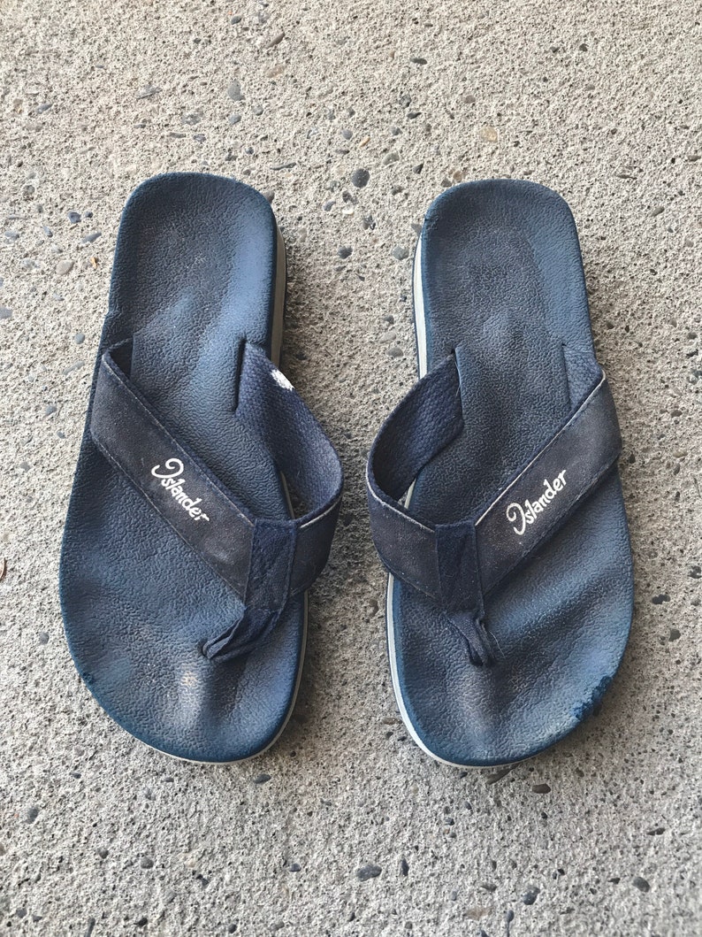 1980s Flip Flops Vintage Sandals Blue Gray Islander Stripe | Etsy