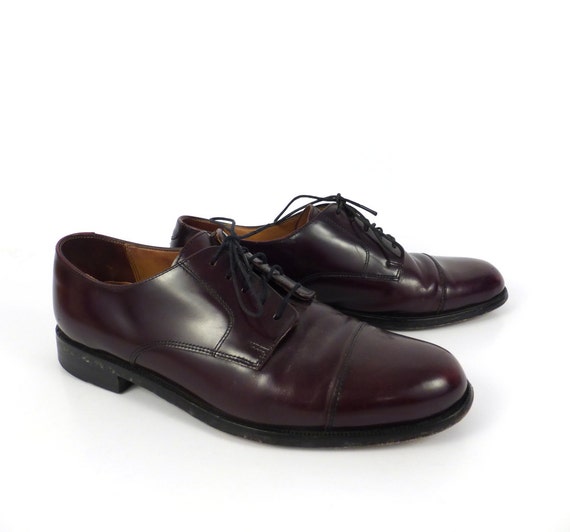 Burgundy Oxford Shoes Leather Vintage 1980s Men's