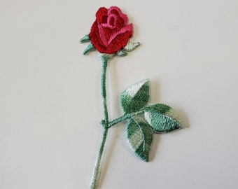 Small Rose Patch Embroidered Patch Vintage 1990s Nineties iron on flower Patch Emblem