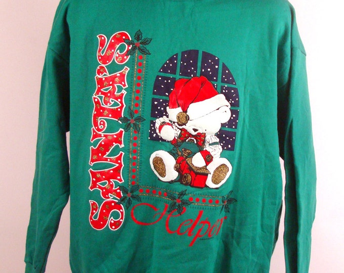 Ugly Christmas Sweater Vintage Sweatshirt Santa's Helper Etsy