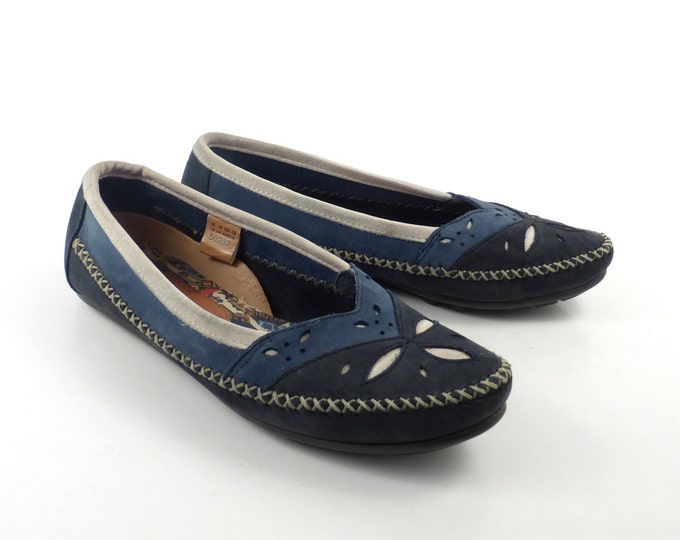 Hush Puppies Moccasins Vintage 1980s Leather Blue Shoes Etsy