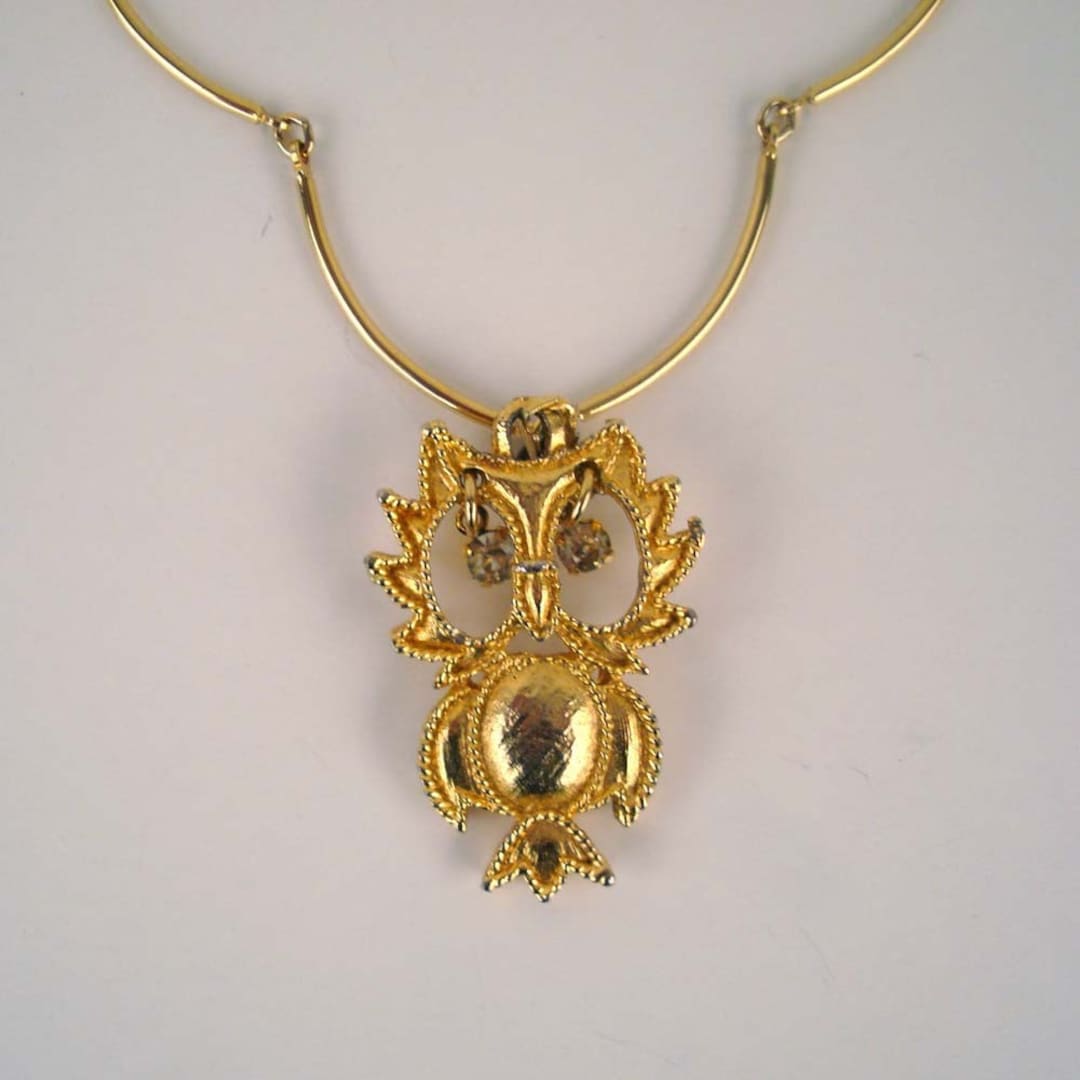 Owl Necklace Vintage 1970s Gold Tone Owl Eyes Necklace - Etsy