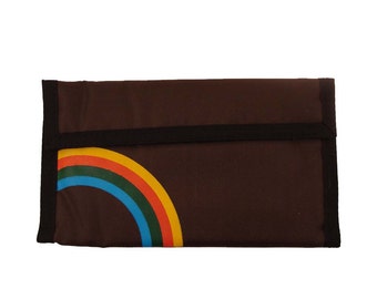 Nylon Wallet Checkbook Wallet Vintage 1980s Eighties Long Wallet Rainbow Print Wallet Brown