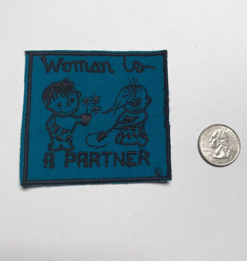 Seventies Embroidered Patch Vintage 1970s 70s Woman is a Partner Emblem image 3