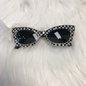 Checkerboard Sunglasses Vintage 1990s Nineties checkered Sunglasses Cat eye sunglasses image 7