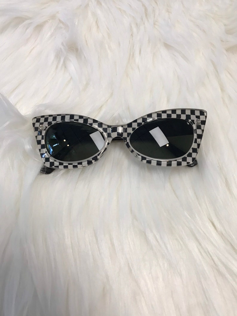 Checkerboard Sunglasses Vintage 1990s Nineties checkered Sunglasses Cat eye sunglasses image 7