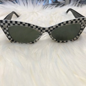 Checkerboard Sunglasses Vintage 1990s Nineties checkered Sunglasses Cat eye sunglasses image 1
