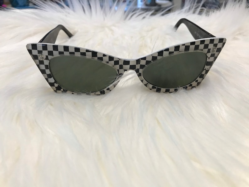 Checkerboard Sunglasses Vintage 1990s Nineties checkered Sunglasses Cat eye sunglasses image 1