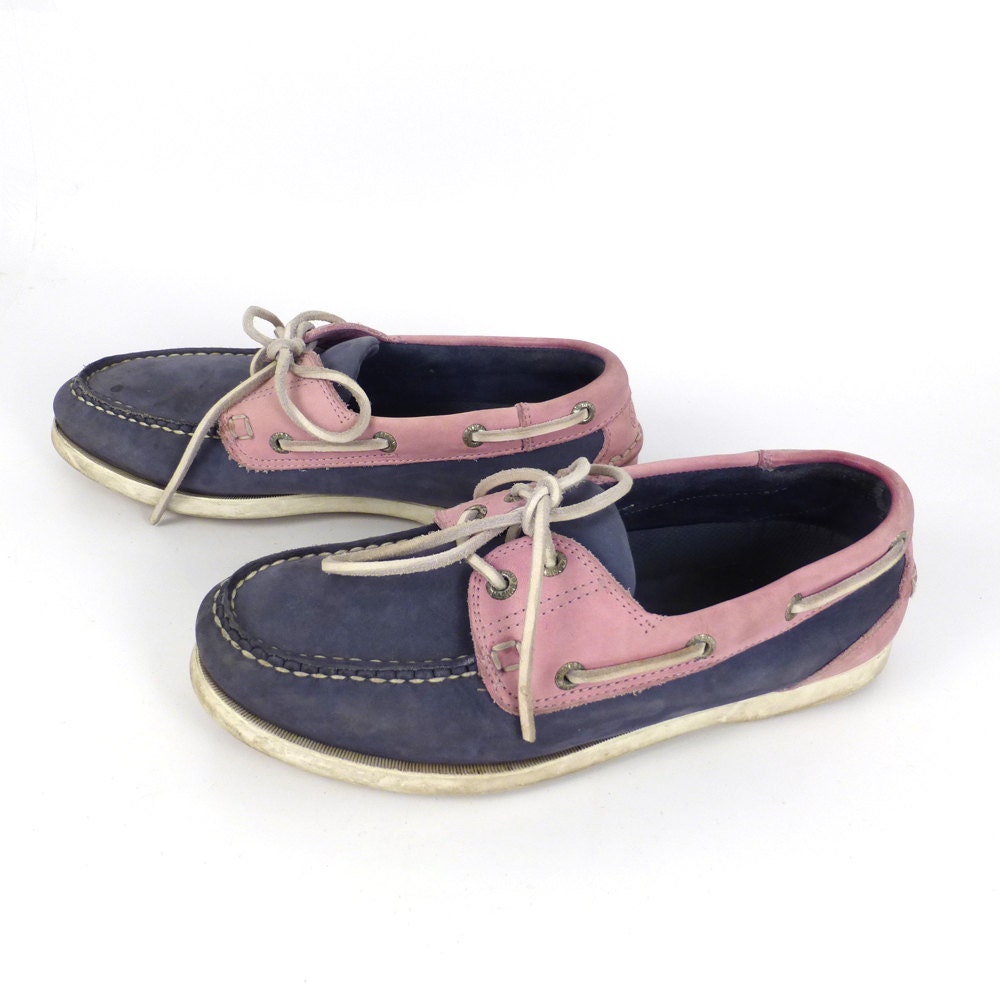 Boat Shoes Vintage 1990s Chatham Pink and Blue Deck Leather Men's Size 40 7
