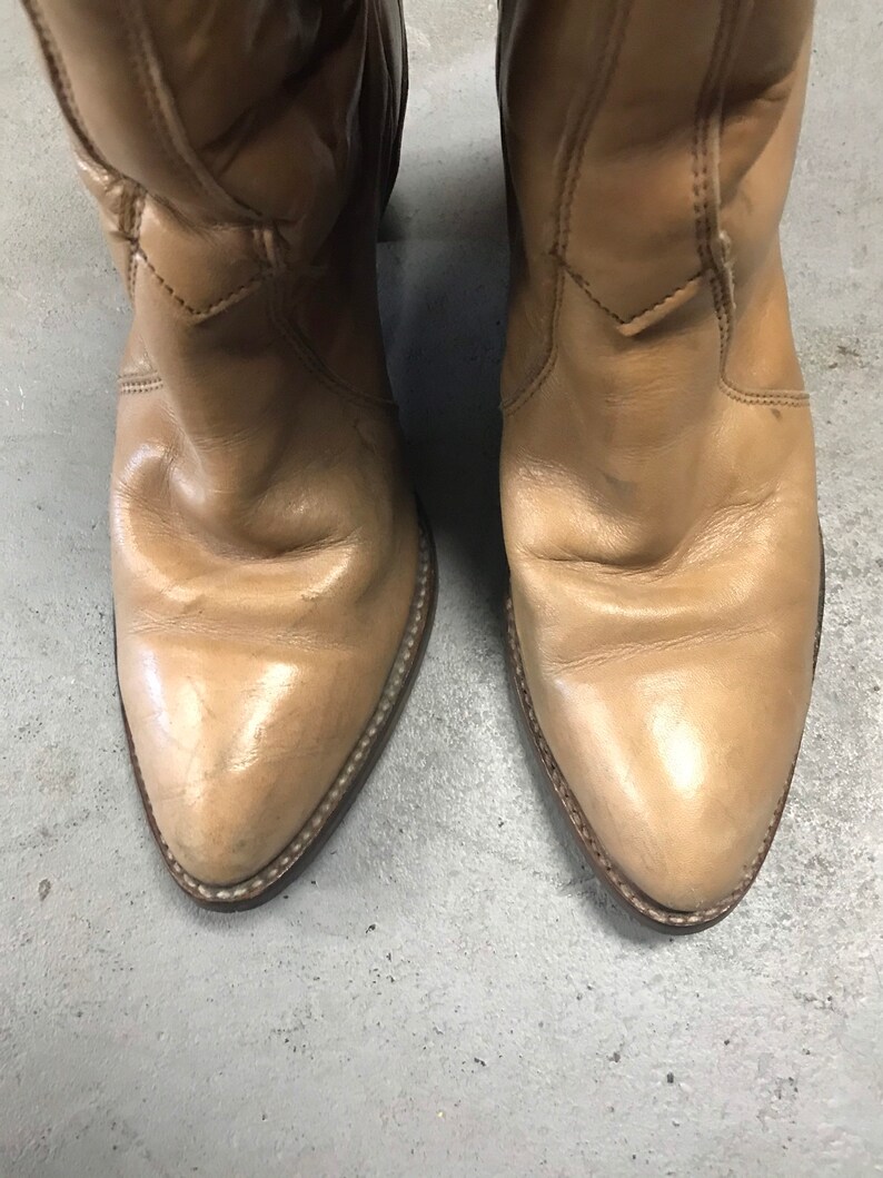 Cowboy Boots Vintage 1980s Stacked Heel Tan Carmel Brown Acme | Etsy