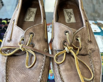 Leather Boat Shoes Vintage 1980s Levi’s Brown Lace up Boat Shoes men's size 9 1/2