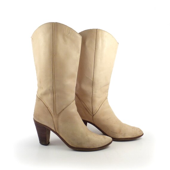 Brazil Vintage Boots 1980s High Heel Butter Off Wh