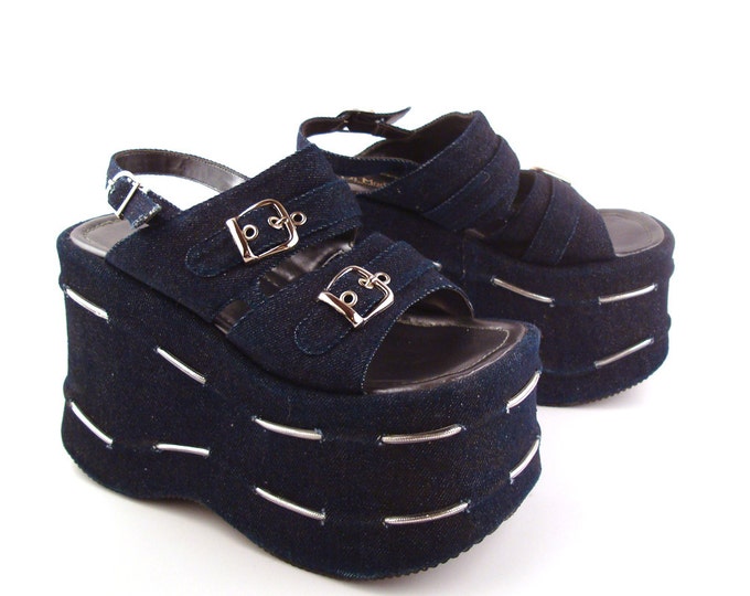 Club Kid Platform Sandals Vintage 1990 Denim Shoes High Heel Etsy