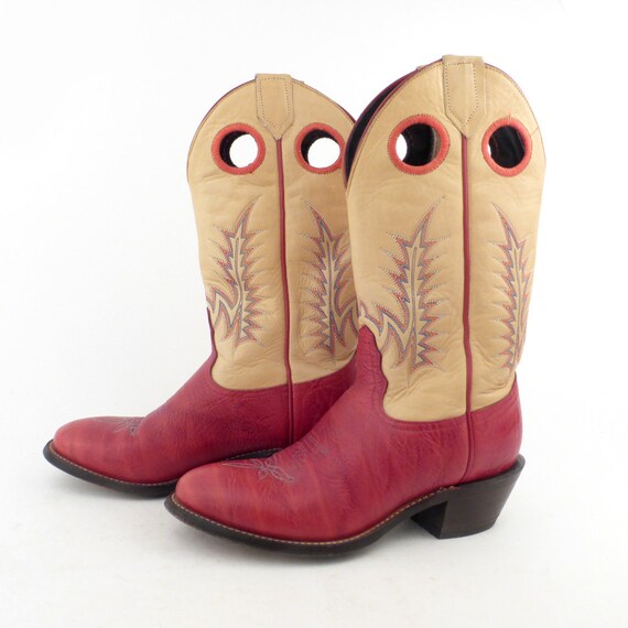 Red Cowboy Boots Vintage 1990s Tony Lama Leather … - image 3