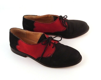 Oxford Shoes Leather Dark Blue Black and Red  Vintage 1960s Men's Neiman Marcus  size 8 1/2 M