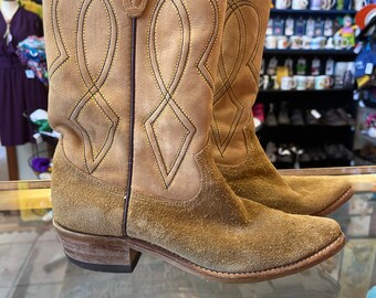 Brown Cowboy Boots Vintage 1960s Texas Brand Rough out Suede and Leather men's size 6 1/2 C