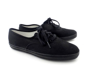 Black Keds Sneakers Vintage 1980s Shoes Canvas Women's size 6 1/2