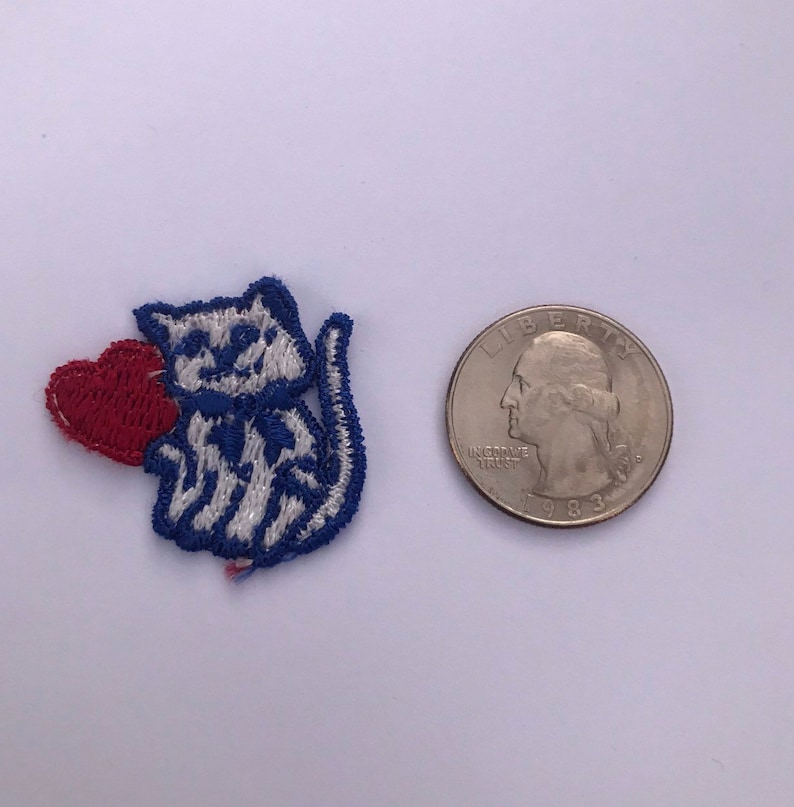 Small Cat Patch Embroidered Patch Vintage 1980s Kitty Cat Heart Tiny Patch Sew onEmblem image 2