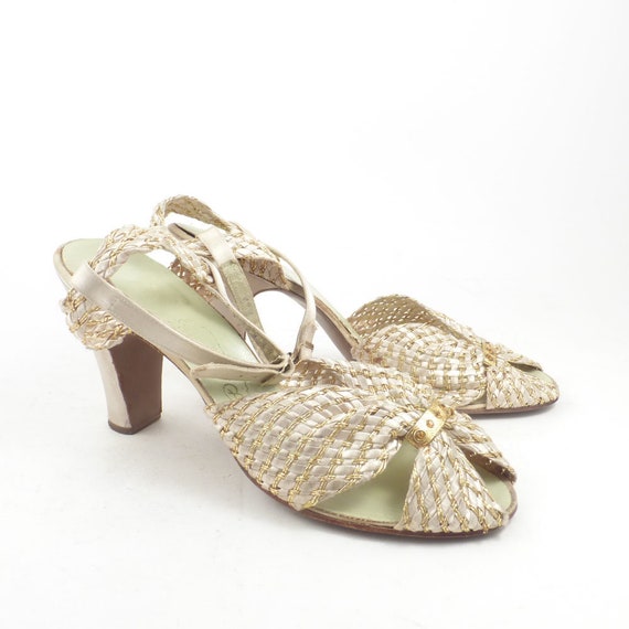 Debutante Heels Shoes Vintage 1940s White and Gold
