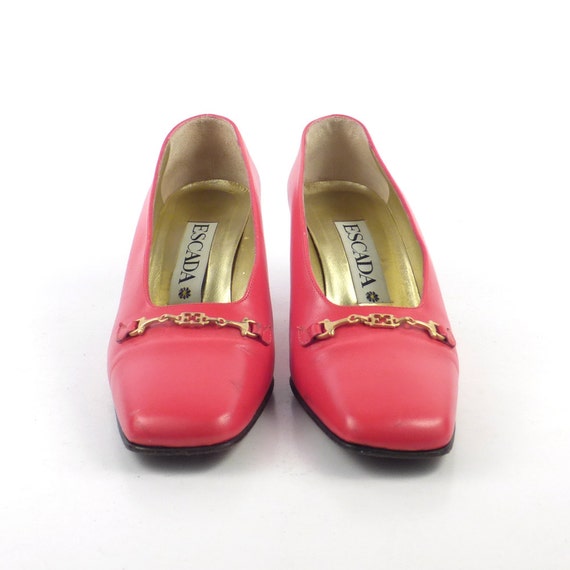 Escada Red Heels Vintage 1980s Shoes High Heel Le… - image 2