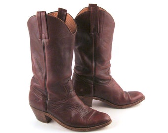 Frye Cowboy Boots Vintage 1980s Rich Deep Burgundy Brown Men's size 9