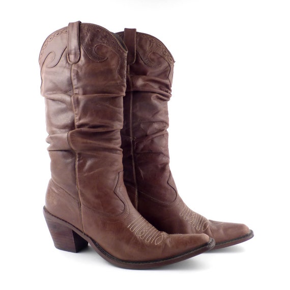 Brown Cowboy Boots Leather Boots Vintage 1990s Wom