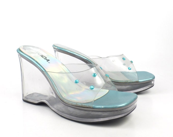 Club Kid Platform Sandals Vintage 1990 Clear Plastic Shoes Etsy