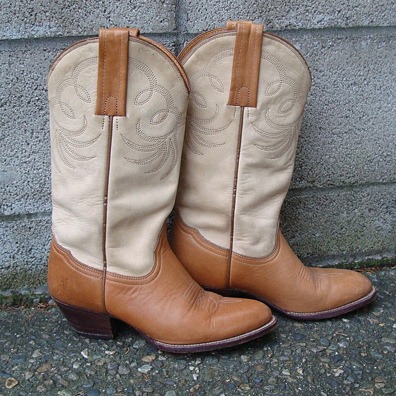 Frye Cowboy Boots Vintage 1980s Two Tone Cowboy Women's Etsy