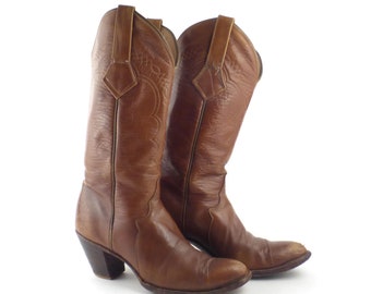 Brown Cowboy Boots Vintage 1970s Tony Lama Black Label Leather Boots Men's size 6 C Women's