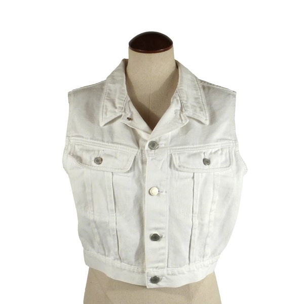 Denim White Vest Vintage 1990s Cotton Jean Gap Cropped
