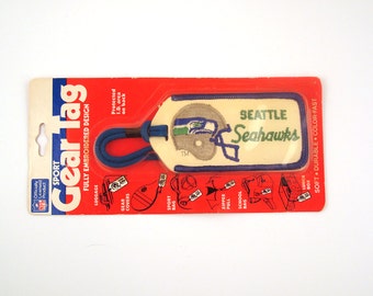 Luggage tag Seahawks 1980s NFL Gear Tag Vintage Seattle Seahawks Embroidered Football