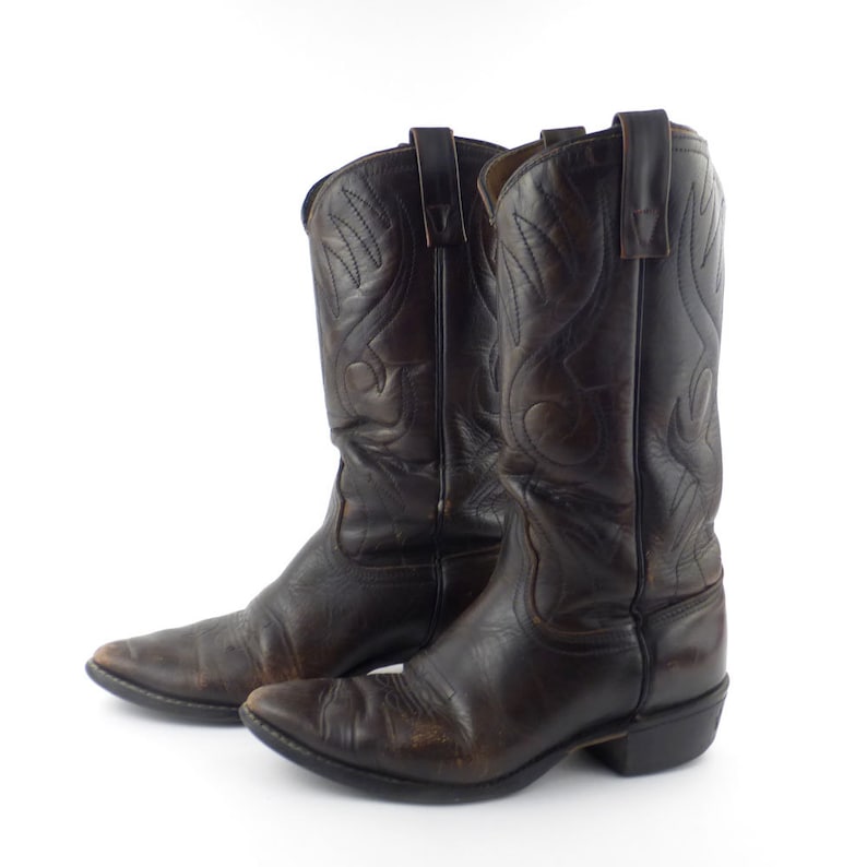 Brown Cowboy Boots Vintage 1980s Dark Brown Acme Leather Stacked Heel Women/'s size 6 12