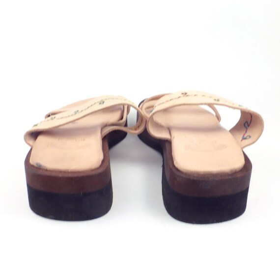 Platform Wood Sandals Vintage 1990s Leather Wedge Woo… - Gem
