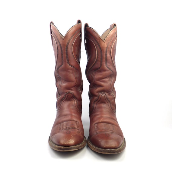 Frye Cowboy Boots Vintage 1980s Rust Brown Leathe… - image 2