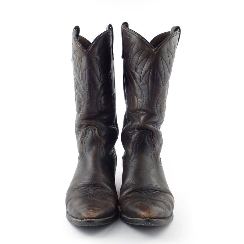 Brown Cowboy Boots Vintage 1980s Dark Brown Acme Leather Stacked Heel Women/'s size 6 12