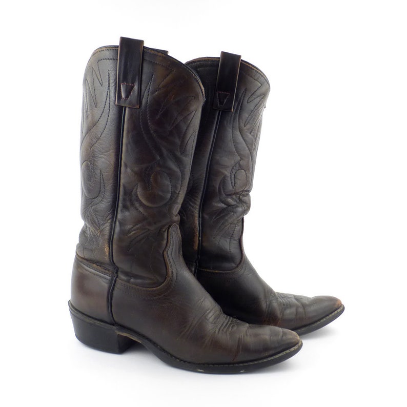 Brown Cowboy Boots Vintage 1980s Dark Brown Acme Leather Stacked Heel Women/'s size 6 12