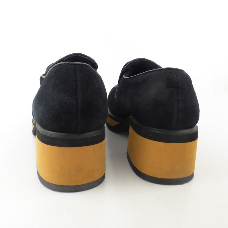 Hush Puppies Platform Shoes Vintage 1990s Leather Black Yellow - Etsy