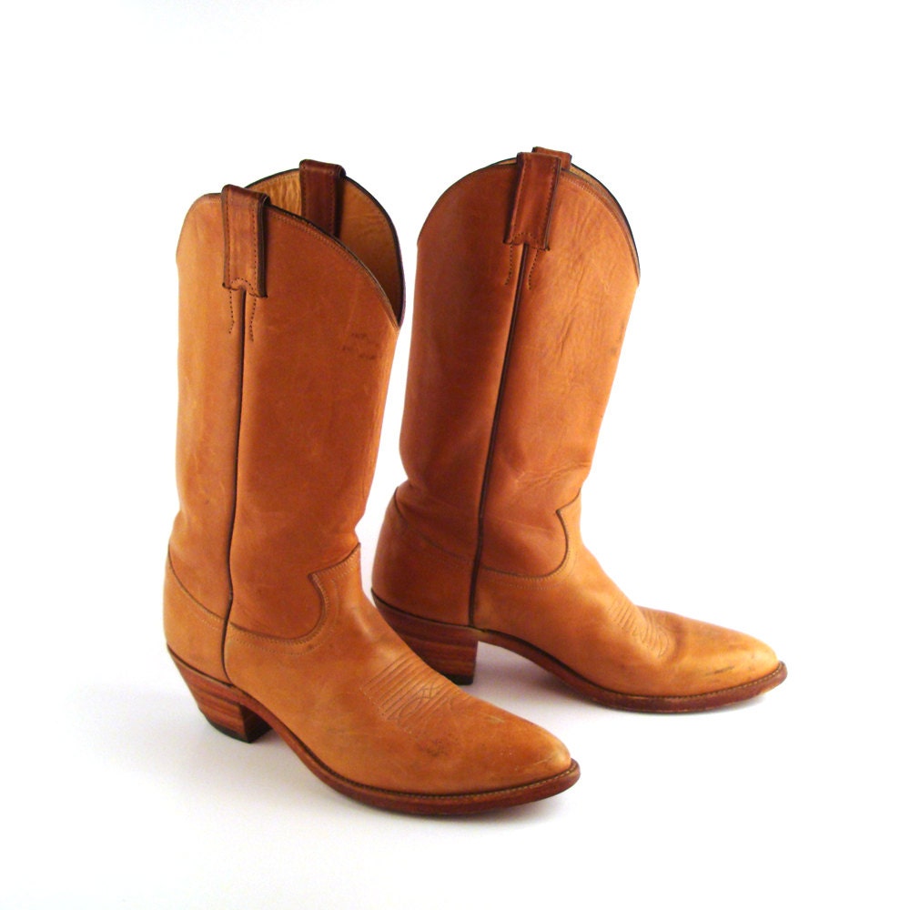 Men's Cowboy Boots Vintage 1980s Justin Tan Brown size 9 B