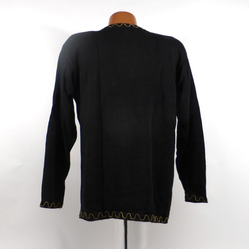 Flashy Beaded Sweater Vintage 1980s Knit Oversize Black Gem Ugly Christmas Holiday Tacky Women/'s size M