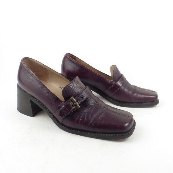 Brown Loafers Heels Vintage 1990s Barneys New York Shoes High Heel
